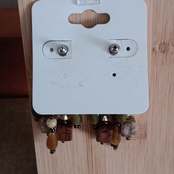 Hand Beaded Stitched Cabochon Dangle Earrings - Picture 6 of 6